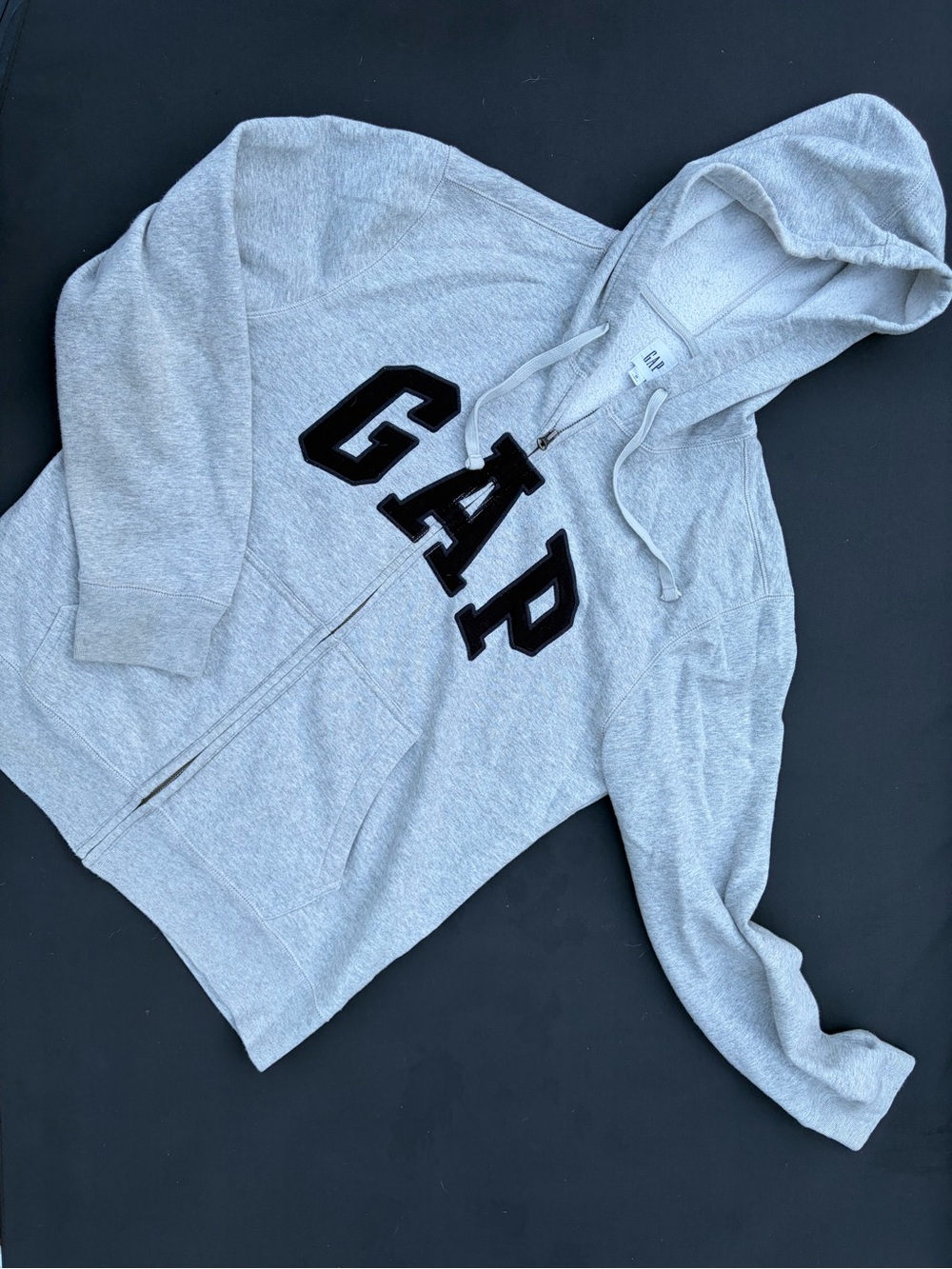 GAP Light Gray Full-Zip Hoodie with Black Logo